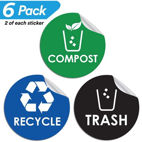 Recycle Trash Compost Bin Sticker 4 X 4 Organize Garbage Waste