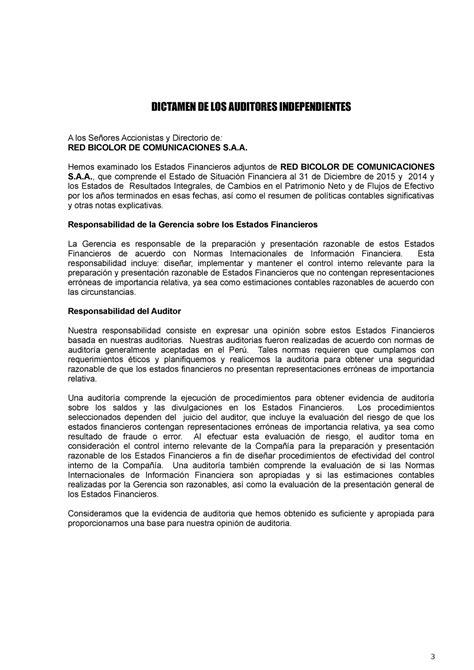 Informacion Financiera Auditada Dictamen De Los Auditores