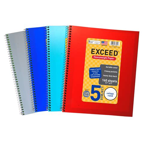 Exceed Spiral Notebook College Ruled 5 Subject 160 Pages 9 X 11