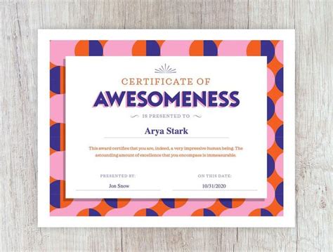 Certificate Of Awesomeness Printable Editable Pdf Etsy Certificate