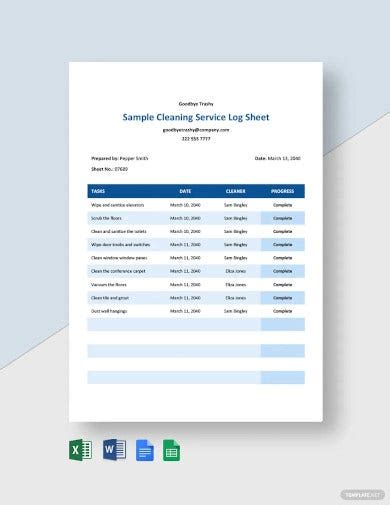 Cleaning Log Templates Pdf