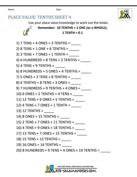 4th Grade Math Worksheets Place Value