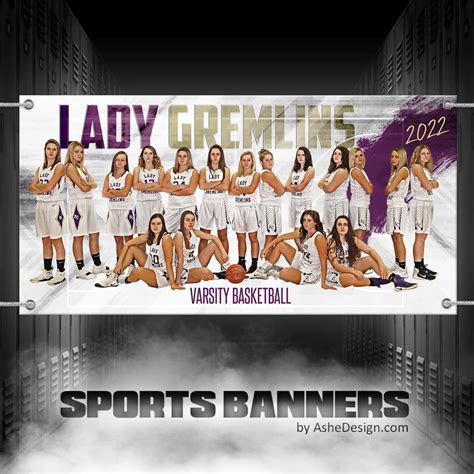 4x8 Team Sports Banner Photoshop Template Painted Basketball
