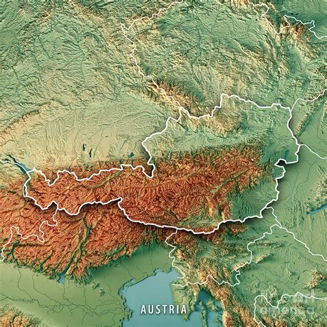 Austria Country 3d Render Topographic Map Border Digital Art By Frank