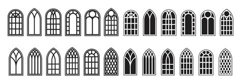 Gothic Windows Outline Set Silhouette Of Vintage Stained Glass Church