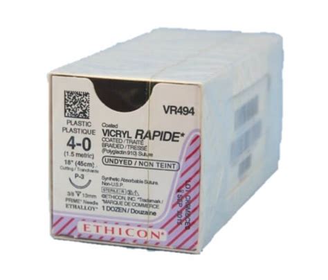 Ethicon Suture Coated Vicryl Rapide Undyed Braided 4 0 18 P 3 12