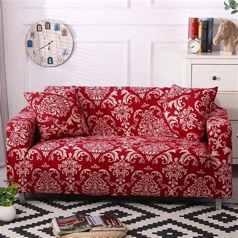 Red Vintage Floral Motif Pattern Sofa Couch Cover Decorzee