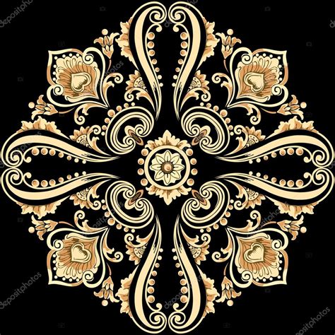 Ornamental Floral Motif With Swirling Decorative Elements ⬇ Vector