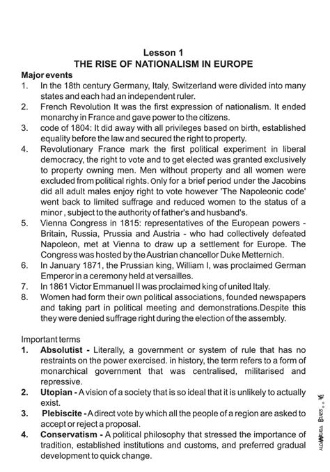 Classnotes Class History Notes The Rise Of Nationalism In Europe My