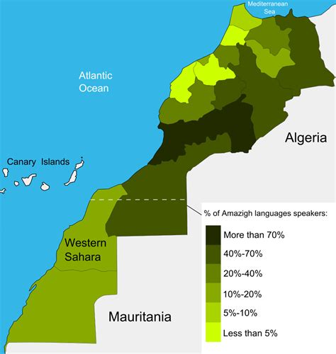 Percentage of Amazigh (Berber) Language speakers in Morocco by region | Language, Map, Language map