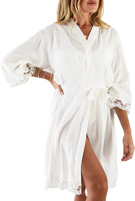 White Bride Robe For Wedding Women Cotton Robe With Lace Detailing At Amazon Women’s Clothing