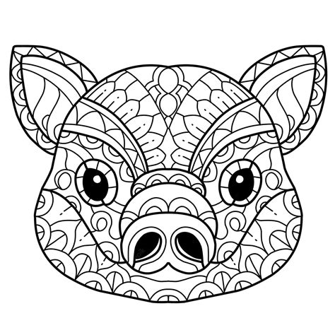 Mandala Cute Pig Head Coloring Page Download Print Now