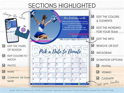 Editable Cheer Calendar Fundraiser Template Pick A Date To Etsy