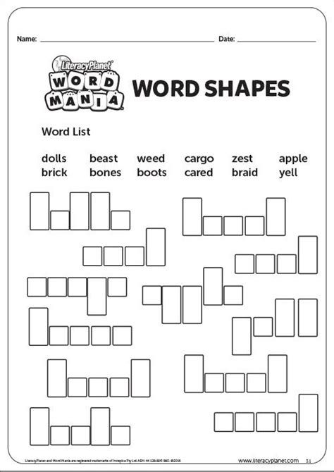 Word Shapes Worksheets Level 3 Teaching Resource Teach Starter