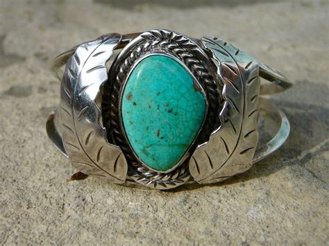 Vintage Navajo Turquoise And Silver Signed Cuff • Native American