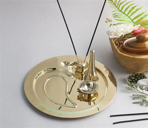 Buy Steel Pooja Thali Set With Brass Polish Online In India At Best