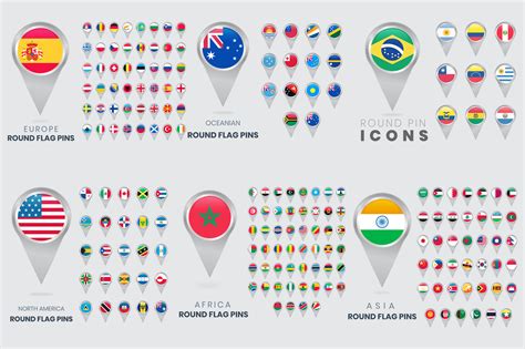 All World Round Flag Pins Map Pointers Graphic By Medelwardi · Creative Fabrica