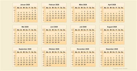 Kalender 2028 Kalenderwochen 2028 Jahreskalender 2028