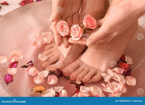 Young Woman Undergoing Spa Pedicure Treatment In Beauty Salon Closeup