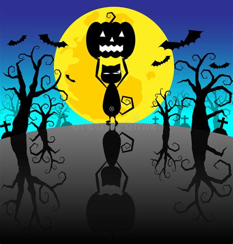 Halloween Background With Pumpkins And Black Cat Stock Vector Illustration Of Banner Copy