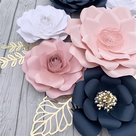 Unique paper roses can be used for unique wedding decorations, home decorations or any of your special events. 10pc Blush/ Light Pink White and Navy Blue GIant Paper ...
