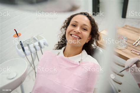 High Angle View Of African American Pretty Woman With Beautiful Toothy
