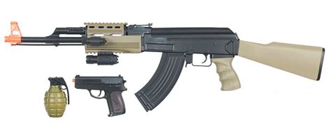 Ak 47 Tactical Airsoft Aeg Rifle W Pistol And Bb Grenade Tan