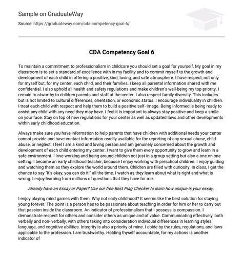 CDA Competency Goal Free Essay Example Words GraduateWay