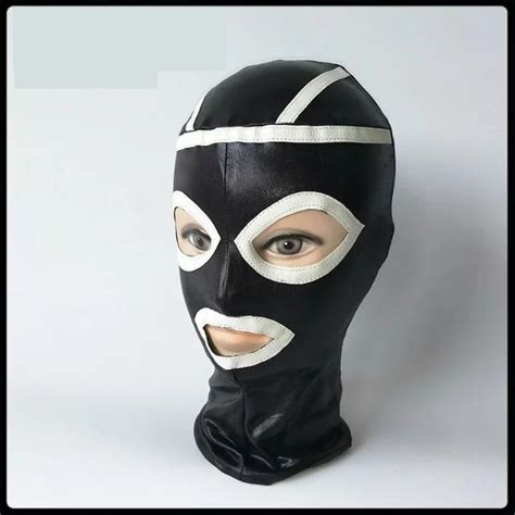 2018 Elastic Lycra Spandex Latex Coating Bondage Hood Headgear Face