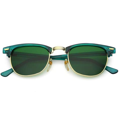 true vintage horn rimmed semi rimless sunglasses color tinted square lens 49mm green green