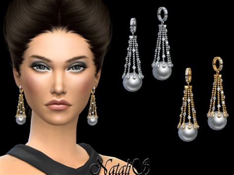 The Sims Resource Waterfall Earrings With Pearl By Natalis • Sims 4
