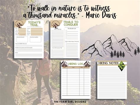 Printable Hiking Journal Hiking Trail Log Instant Download Etsy