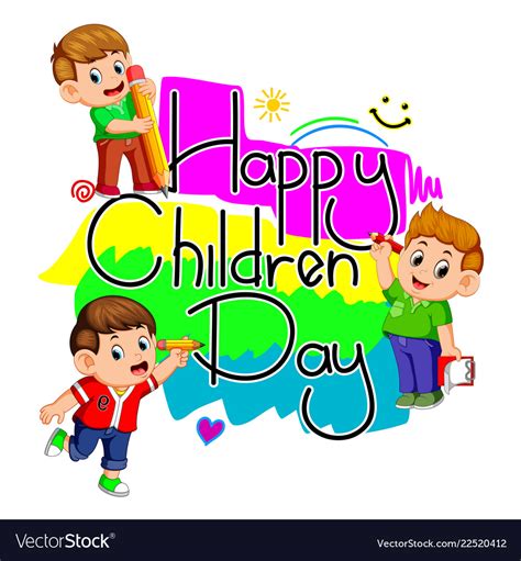 Happy Children Day With Kids Holding Pencil Vector Image