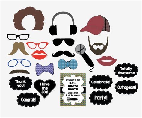 80s Photo Booth Props Printable Digital 1980s Party Photobooth