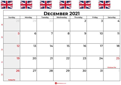 Download Free December 2021 Calendar Uk