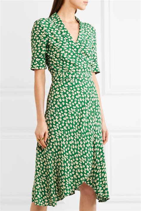 Lyst Ganni Dalton Floral Print Crepe Wrap Dress In Green