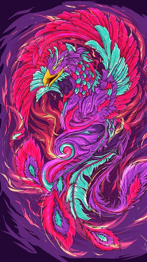 Download Wallpaper 1080x1920 Phoenix Bird Art Colorful
