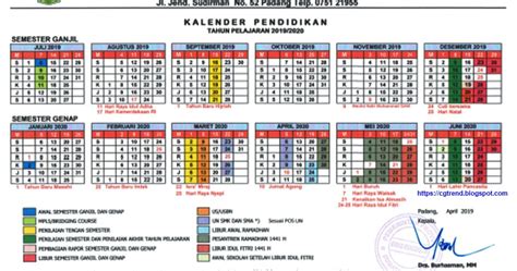Kalender Pendidikan Tahun Pelajaran 2019 Dan 2020 Sumatera Barat
