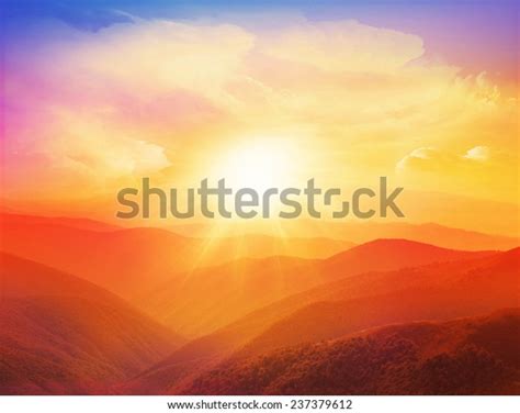 Majestic Sunset Mountains Landscape Sunny Beams Stock Photo Edit Now