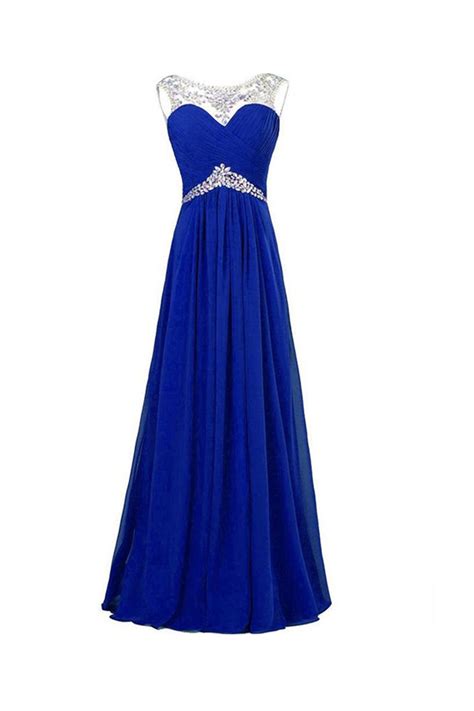 Chiffon Royal Blue Beaded Long Prom Evening Dress Ed0652 Okdresses