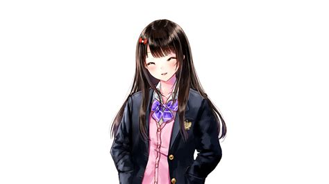 Black Hair Blush Bow Kazuharu Kina Long Hair Original School Uniform