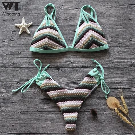 2018 Brazilian Bikini Thong Print Swimwear Female Push Up Bikini Set
