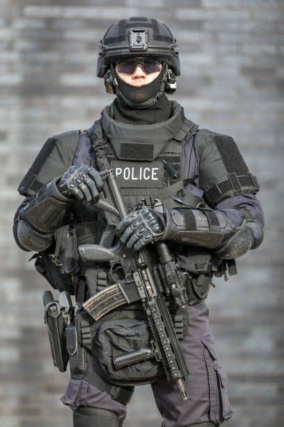 Swat Police Officer Against Brick Wall Swat Police Special Forces