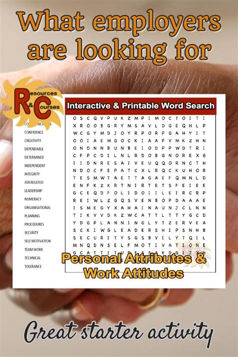 Personal Attributes And Work Attitudes Interactive Word Search Teaching