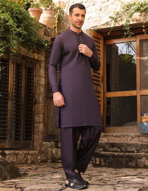 Dark Purple Blended Kameez Shalwar Jjks S 34389