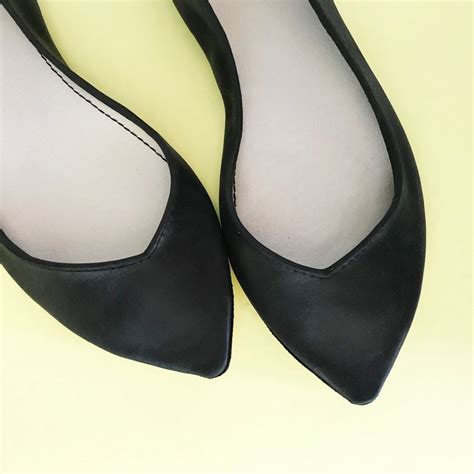 Pointy Toe Ballet Flats Shoes In Black Italian Leather Etsy