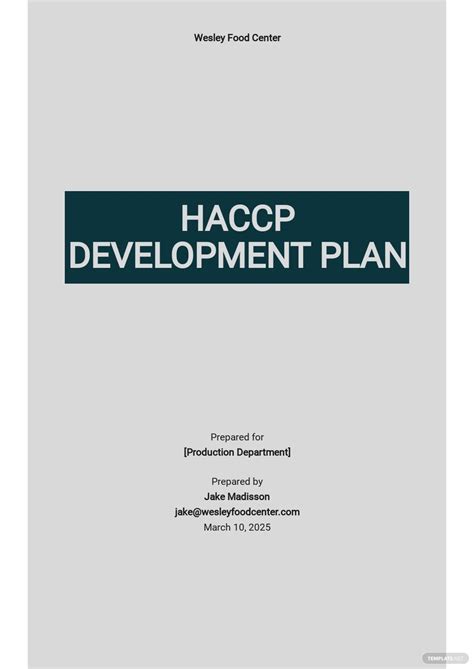 Haccp Development Plan Template Google Docs Word Apple Pages Pdf