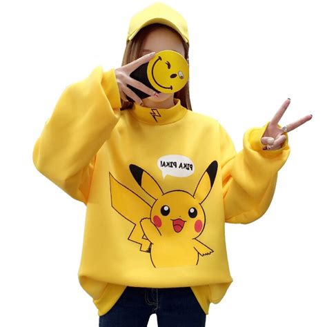 Big Discount 2018 Autumn Women Hoodies Turtleneck Pikachu Print
