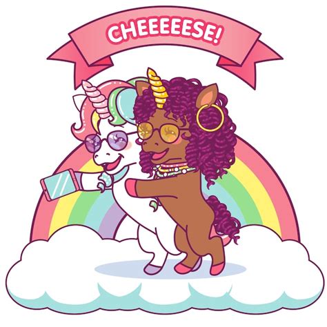 Two Cute Unicorns Taking A Selfie Together Premium Vector