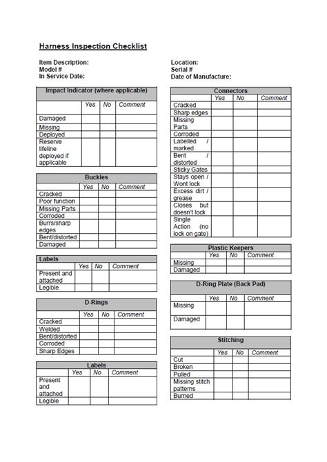 safety harness inspection checklist inspection checklist checklist